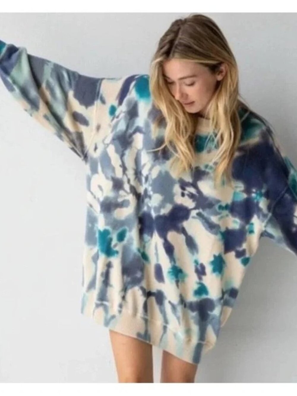 Natural Life Taylor Cotton Sweater Oversized Blue Tie Dye Slouchy Medium Large